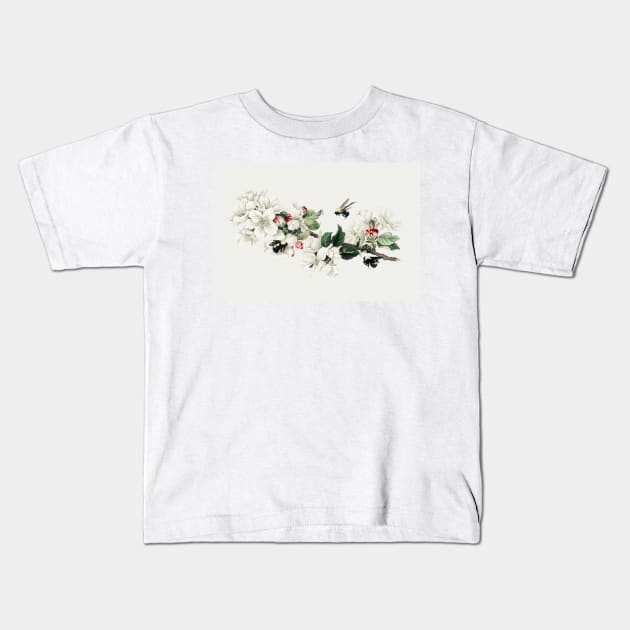 Vintage apple blossom illustration in a Christmas card Kids T-Shirt by Oldetimemercan